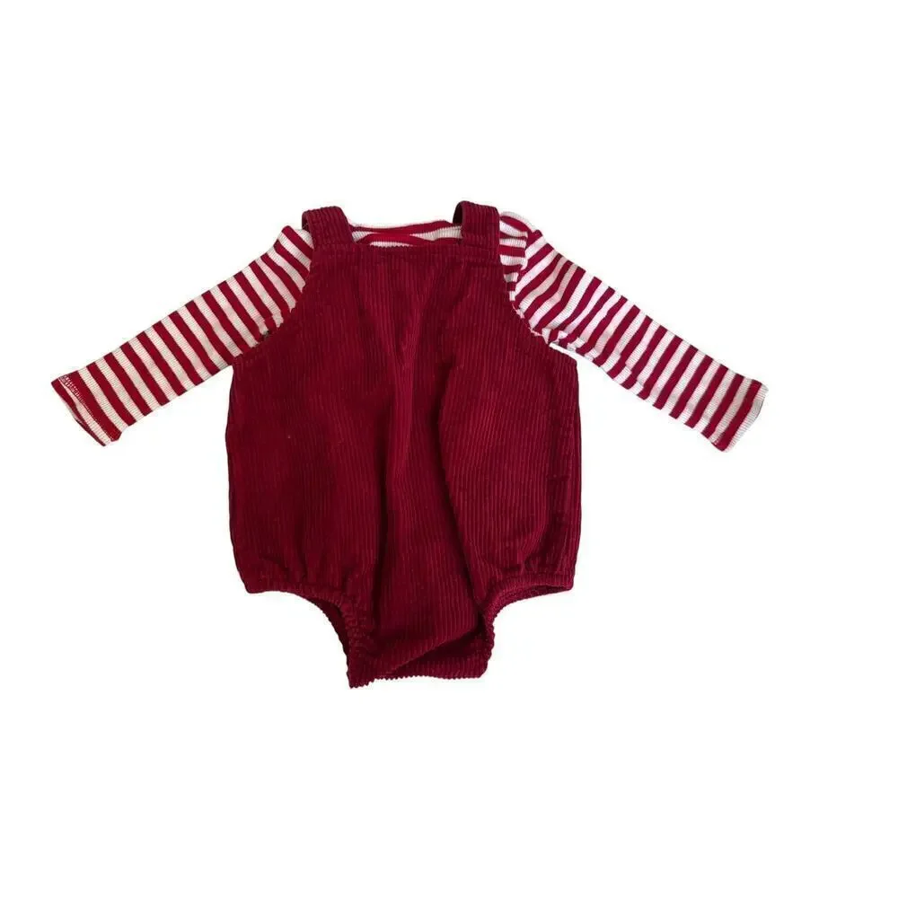 Mudpie Baby Red Reindeer Corduroy Bubble Set Size 6-9 M